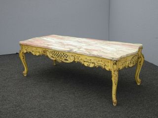 Vintage French Provincial Ornate Rococo Louis XVI Pink Marble Coffee Table 3