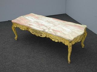 Vintage French Provincial Ornate Rococo Louis XVI Pink Marble Coffee Table 4
