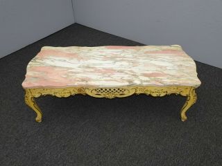 Vintage French Provincial Ornate Rococo Louis XVI Pink Marble Coffee Table 5