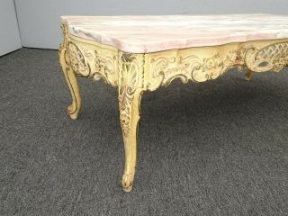 Vintage French Provincial Ornate Rococo Louis XVI Pink Marble Coffee Table 9