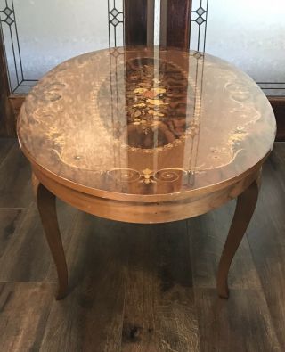 Large Vintage Italian Oval Coffee Table Inlaid Marquetry 44 