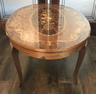 Large Vintage Italian Oval Coffee Table Inlaid Marquetry 44 