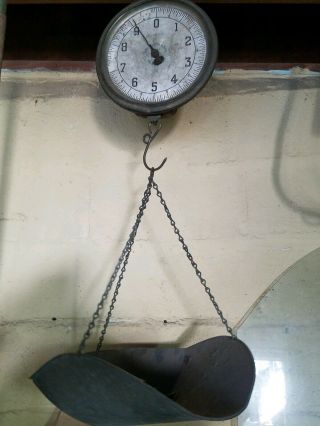 Vintage Chatillon 20lbs Hanging Scale W/ Scoop Pan