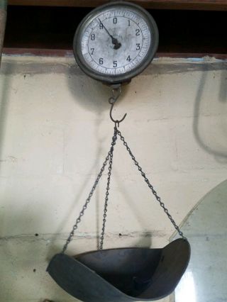 Vintage Chatillon 20lbs Hanging Scale W/ Scoop Pan 3