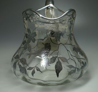 STERLING SILVER OVERLAY BIRDS BRANCHES BERRIES GLASS PITCHER 2