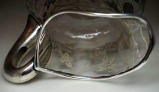 STERLING SILVER OVERLAY BIRDS BRANCHES BERRIES GLASS PITCHER 6