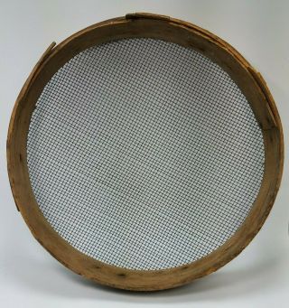 Antique Vintage Primitive Old Barn Tool Round Wood & Wire Farm Grain Sifter 13 "