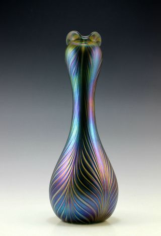 Glamorous Bohemian Art Nouveau Jugendstil Iridescent Glass 12  Tall Vase