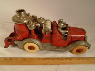 Vintage Hubley Cast Iron Fire Truck One Figure 11 ¼” Long