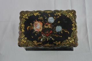 Tea Caddy,  Paper Mache,  Hand Painted,  Scotland,  1870,  Antique Furniture,  B1005 7