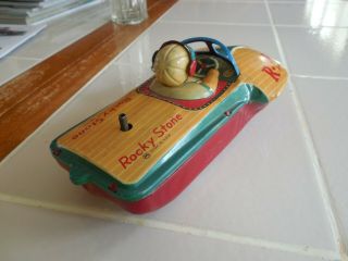 Japan Tin Speed Boat Rocky Stone R - 26,  UNUSUAL,  Wind Up TN 1950s,  Exc.  Cond.  Toy 4