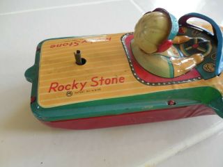 Japan Tin Speed Boat Rocky Stone R - 26,  UNUSUAL,  Wind Up TN 1950s,  Exc.  Cond.  Toy 7