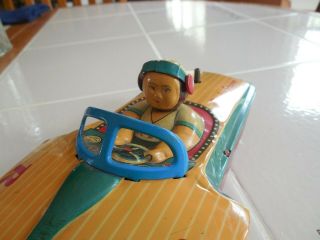 Japan Tin Speed Boat Rocky Stone R - 26,  UNUSUAL,  Wind Up TN 1950s,  Exc.  Cond.  Toy 8