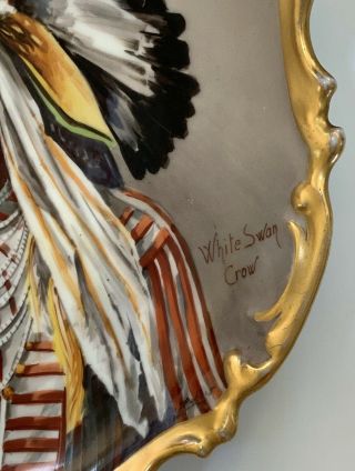 “WHITE SWAN CROW” 19thC H/P INDIAN LIMOGES FRANCE PORCELAIN CHARGER PLATE DUBOIS 2
