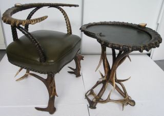 Rare Antique Black Forest Ibex Horn &antler Table &chair