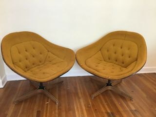 2 Mid Century Modern Lounge Chairs Plycraft Eames Style Gold