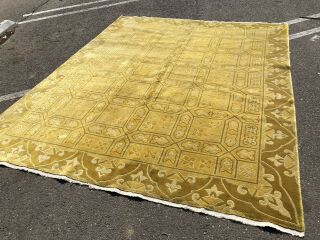 Auth: Antique Art Deco Chinese Rug Rare Tibetan Yellow Gold 8x9 Beauty Nr
