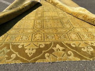 Auth: Antique Art Deco Chinese Rug Rare Tibetan Yellow Gold 8x9 Beauty NR 3