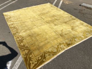 Auth: Antique Art Deco Chinese Rug Rare Tibetan Yellow Gold 8x9 Beauty NR 4