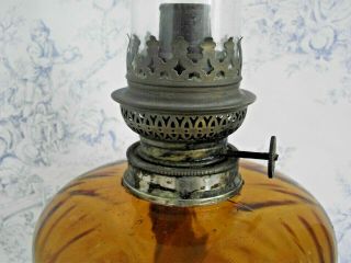 Rare Old French Antique Depose 54 Pewter Marble & Amber Glass Oil Lantern 1164 9