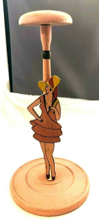 Art Deco Vintage Painted Wooden Bathing Beauty Figural Hat Stand Incredible