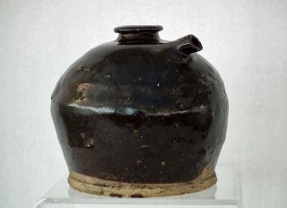 Antique Chinese 19th Century Qing Dynasty Brown - Glazed Ceramic Jar Or Jug 2