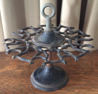 Antique Vintage Cast Iron Stand Rubber Ink Stamp Holder Rack Carousel,  W/ stamps 3