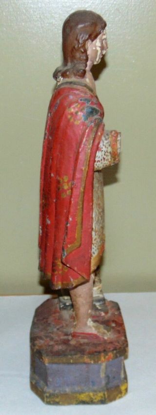 ANTIQUE SPANISH COLONIAL Carved Wood SANTOS Statue JOHN THE BAPTIST & LAMB 3