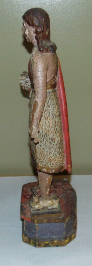 ANTIQUE SPANISH COLONIAL Carved Wood SANTOS Statue JOHN THE BAPTIST & LAMB 5