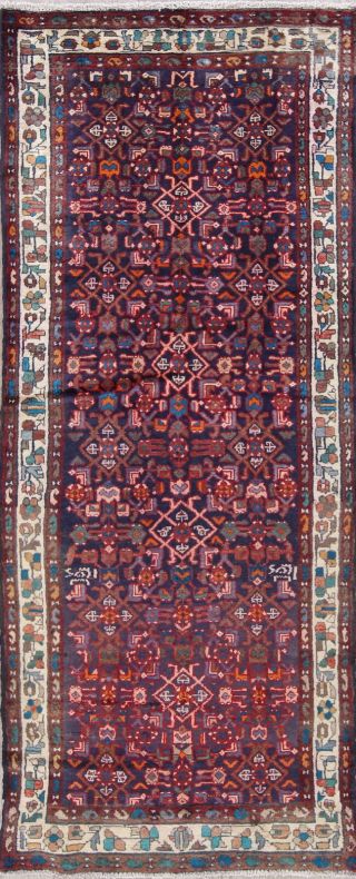 One - Of - A - Kind Traditional Hamedan Persian Hand - Knotted 3x8 Blue Wool Runner Rug