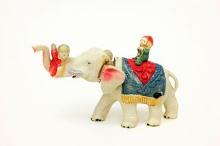 Vintage C.  K.  Kuramochi Japan Celluloid Elephant & Clowns Wind - Up Toy