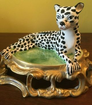 CHELSEA HOUSE SPOTTED LEOPARD CAT PORCELAIN MANTLE FIGURE PAIR - ITALY 2