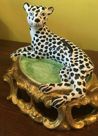 CHELSEA HOUSE SPOTTED LEOPARD CAT PORCELAIN MANTLE FIGURE PAIR - ITALY 3