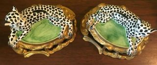 CHELSEA HOUSE SPOTTED LEOPARD CAT PORCELAIN MANTLE FIGURE PAIR - ITALY 4