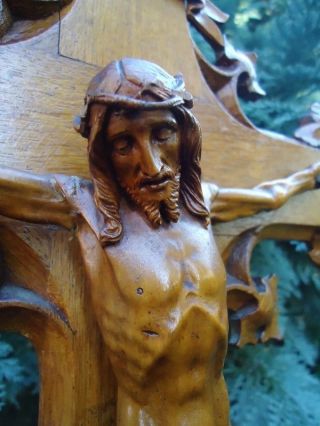 Antique Black Forest Carved Wood Cross Crucifix - Saint Jesus Christ - Wood Carving