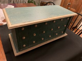 Vintage 18 Drawer Apothecary Chest In Green Paint