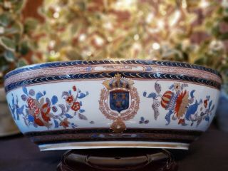 Large 19th Century French Edme Samson Handpainted Oblong Bowl Heavily Gilded
