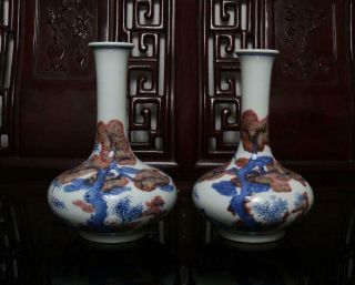 Pair Old Rare Blue And White Chinese Porcelain Pine Tree Vases