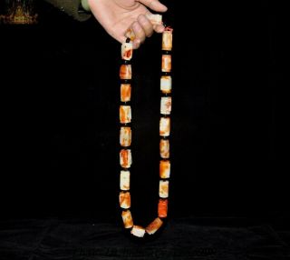 15 " Old Chinese Natural Hetian Jade Hand Carved Prayer Bead Amulet Necklace