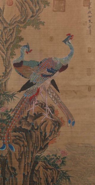 Chinese Old Zhao Ji Scroll Painting Two Buddhas 78.  35”