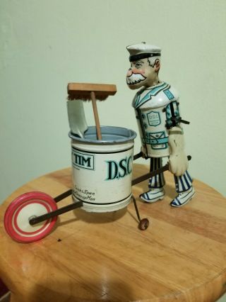 Vintage Marx Tidy Tim Windup Walker Tin Toy With Broom & Shovel Perfect