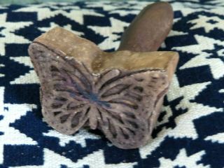 Primitive Farmhouse Carved Wood Monarch Butterfly Butter Mold Stamp Press