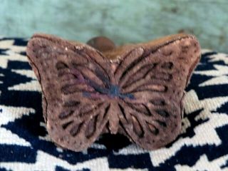 Primitive Farmhouse carved wood Monarch Butterfly Butter Mold Stamp Press 2