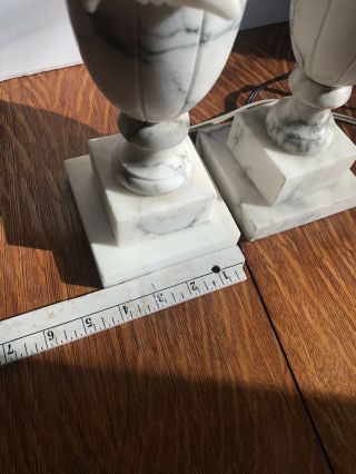 Pair Antique Vintage Marble Heavy Carved Alabaster Lamps White Gray 10