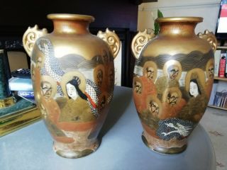 A Japanese Meiji Vases Immortals And Geishas Signed