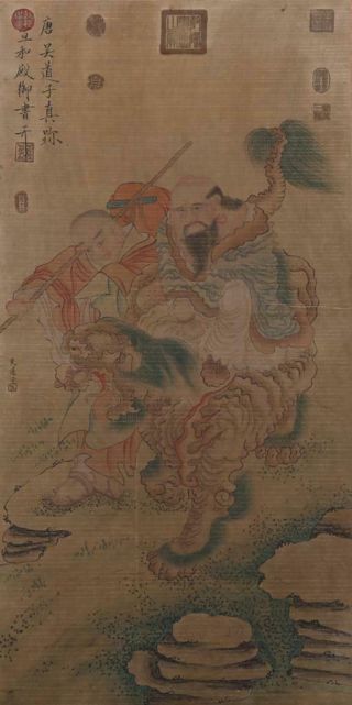 Chinese Old Wu Daozi Scroll Painting Buddha 80.  71”