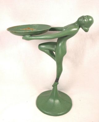 Art Deco Frankart Nuart Green Nude Woman Trinket Ashtray Stand Figurine