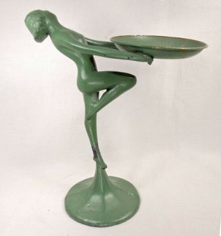 Art Deco Frankart NuArt Green Nude Woman Trinket Ashtray Stand Figurine 3