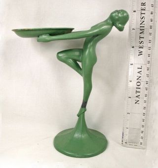 Art Deco Frankart NuArt Green Nude Woman Trinket Ashtray Stand Figurine 4