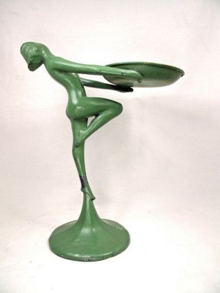 Art Deco Frankart NuArt Green Nude Woman Trinket Ashtray Stand Figurine 9